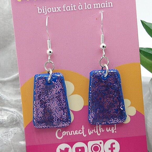 Handmade gloss pink polymer clay earrings. Boucles d'oreilles fait à la main - Picture 6 of 9